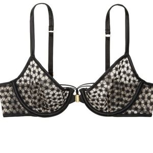 Victoria Secret Black Embroidered Unlined Demi Bra